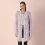 Geometric Pattern Winter Coatigan with Pockets (Size 48in CB 33in - Size 8-20) - Pink