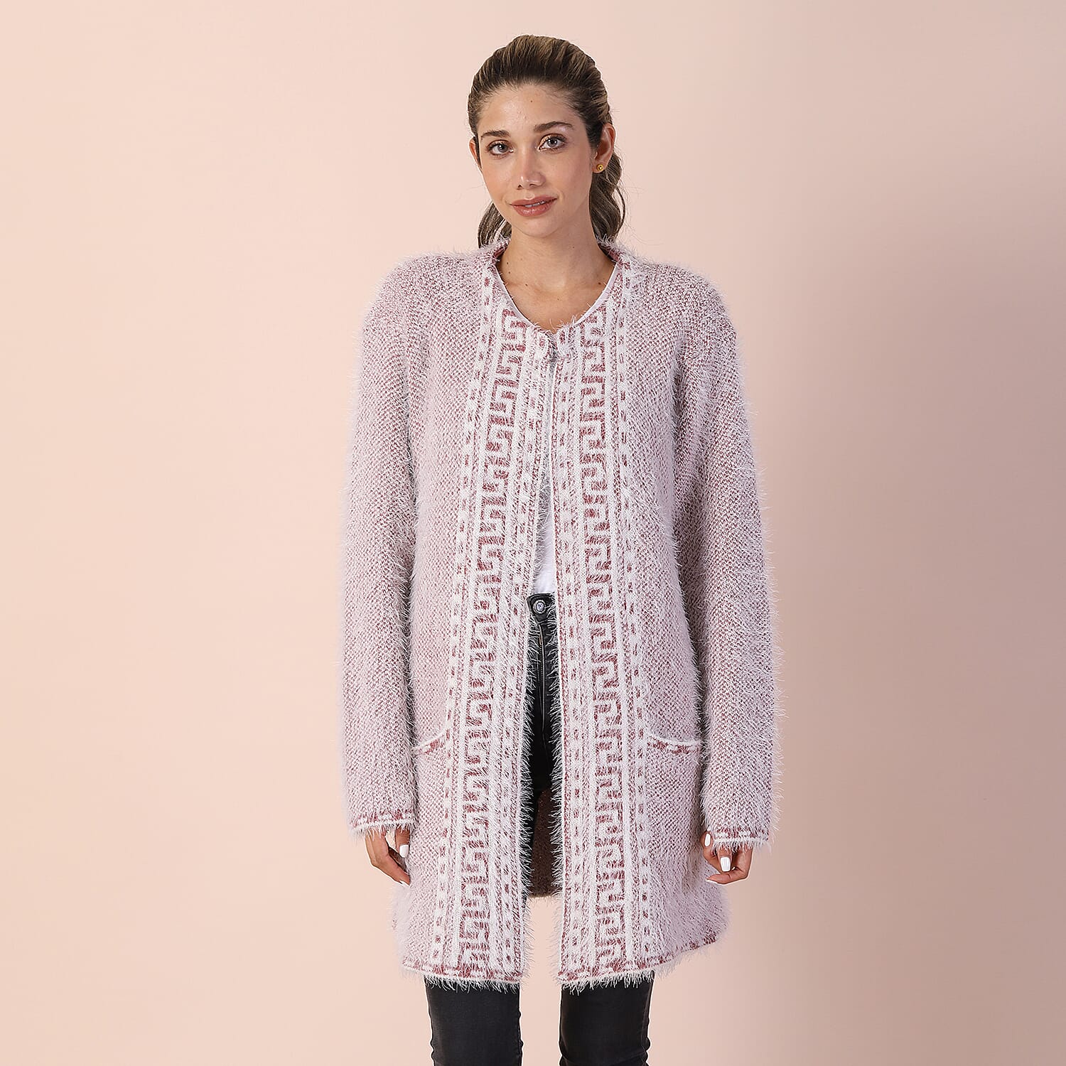 TAMSY Rhombus Pattern Coatigan - Pink 6123480 0