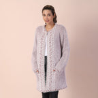 Geometric Pattern Winter Coatigan with Pockets (Size 48in CB 33in - Size 8-20) - Pink