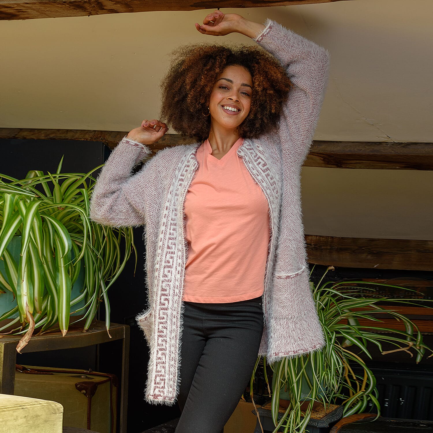 TAMSY Rhombus Pattern Coatigan - Pink 6123480 5