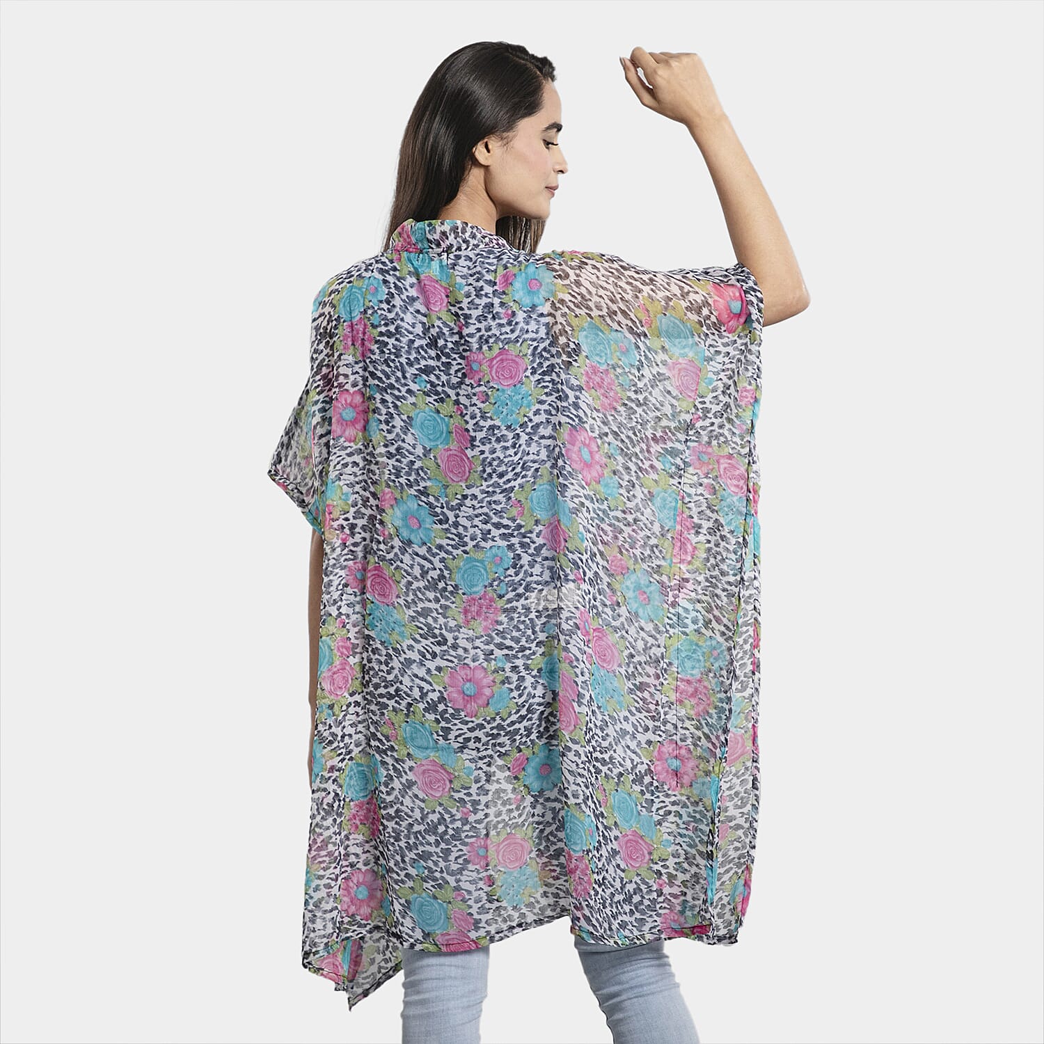 TAMSY Rose Pattern Chiffon Kaftan - Pink, Blue and Multi 6527752 3