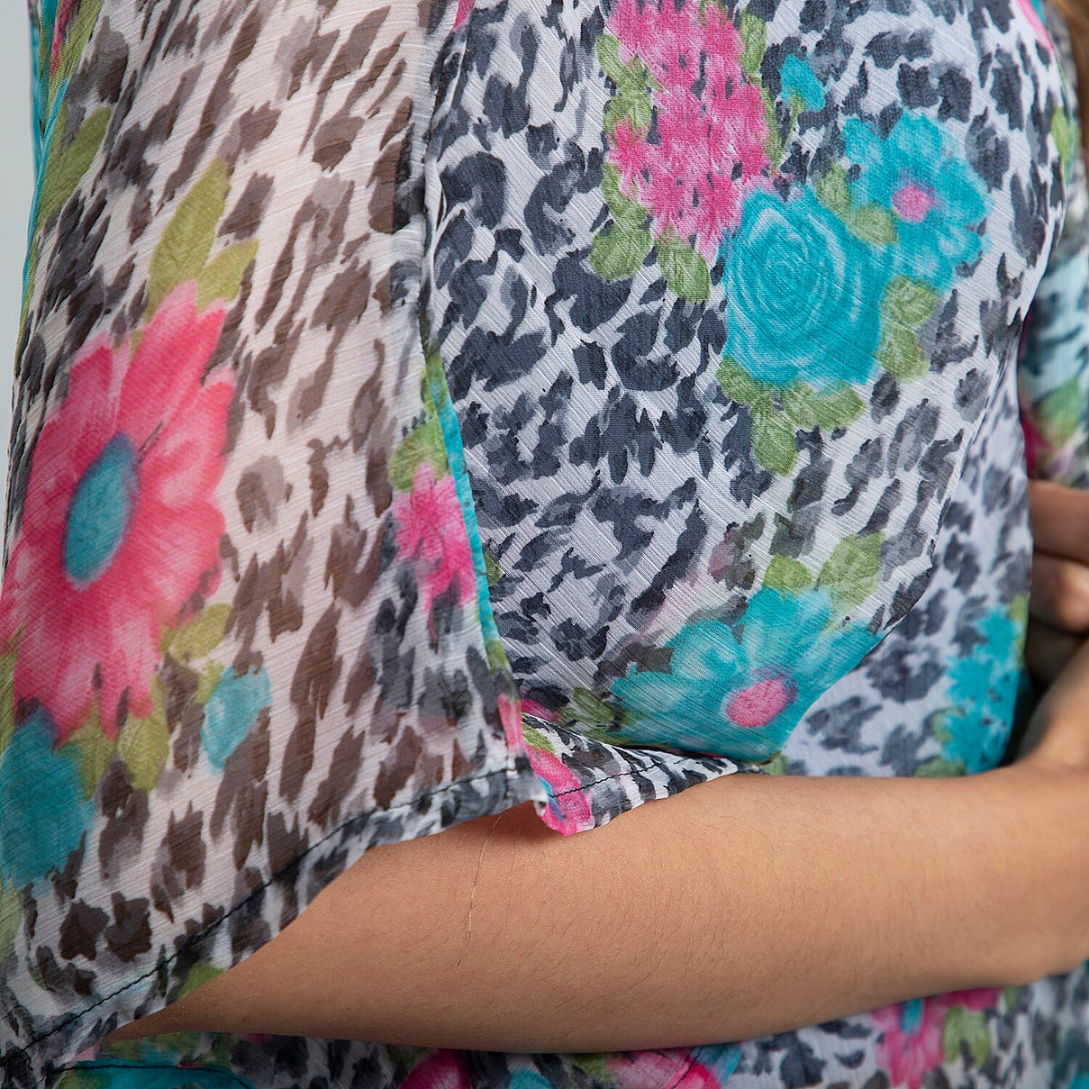 TAMSY Rose Pattern Chiffon Kaftan - Pink, Blue and Multi 6527752 7
