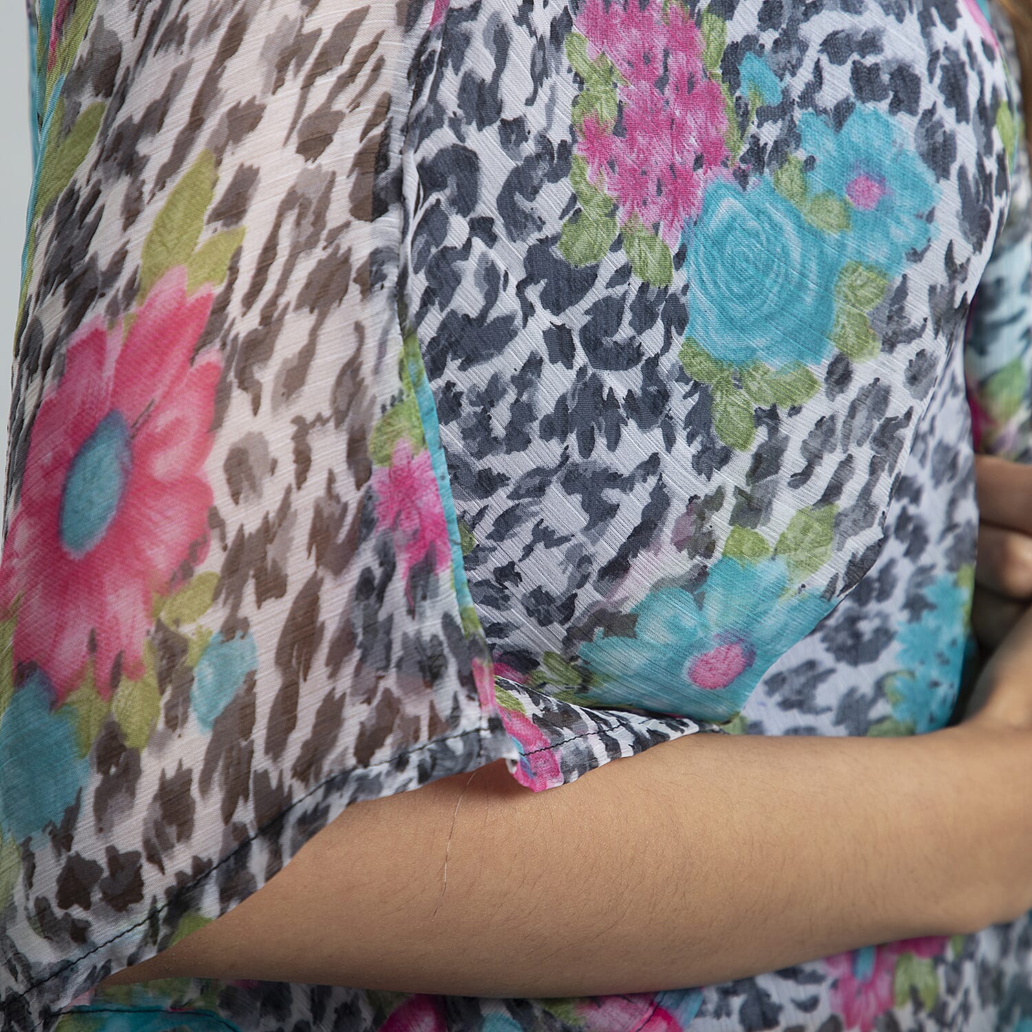 TAMSY Rose Pattern Chiffon Kaftan - Pink, Blue and Multi 6527752 7