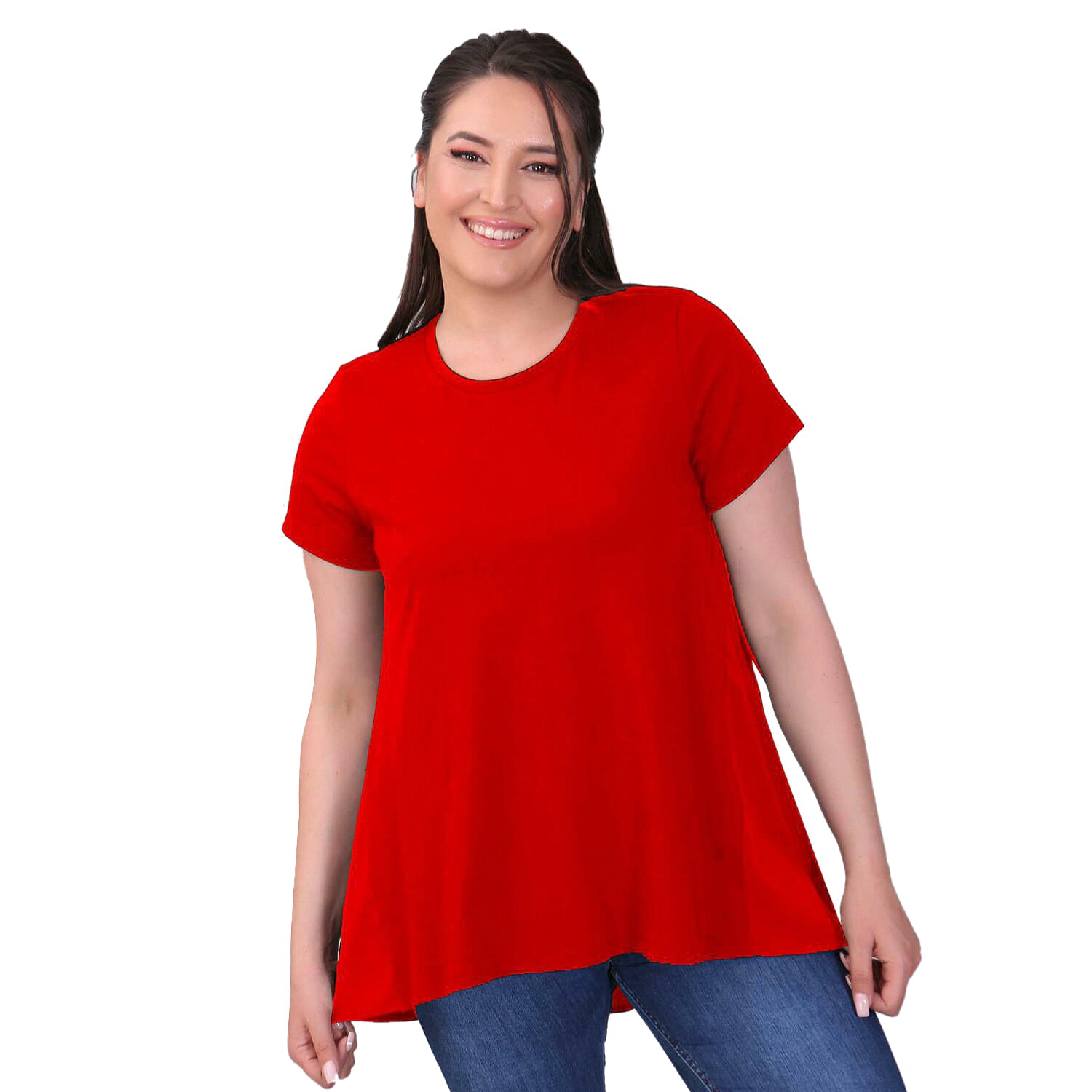 TAMSY Round Neck Short-Sleeve Women's Tunic Blouse - Red 3880311 0