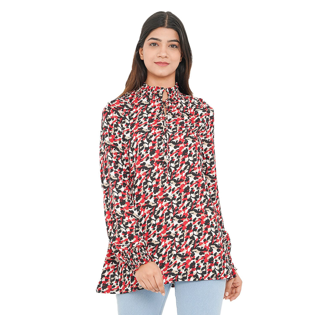 TAMSY Seamless Print Top (Size-10) - Red & Multi