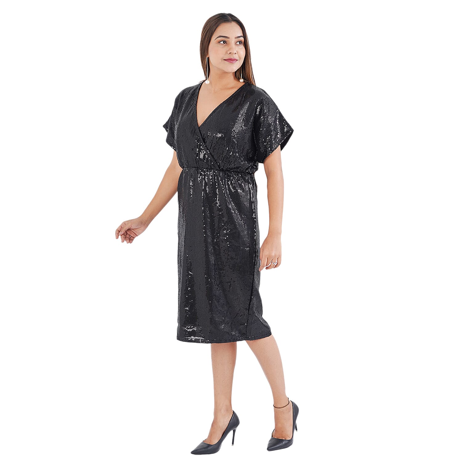 TAMSY Sequin V Neck Short Dress - Black 7149775 4