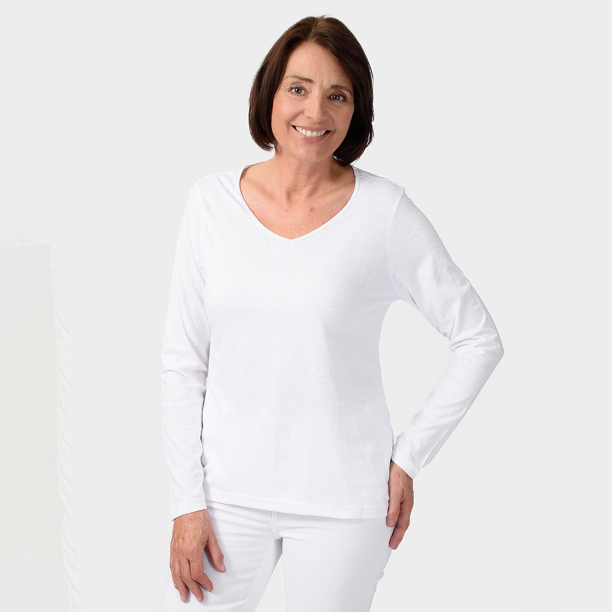 TAMSY Set of 2 Long Sleeve Classic V Neck T-Shirt (Size L) - Navy - White 7659476 5