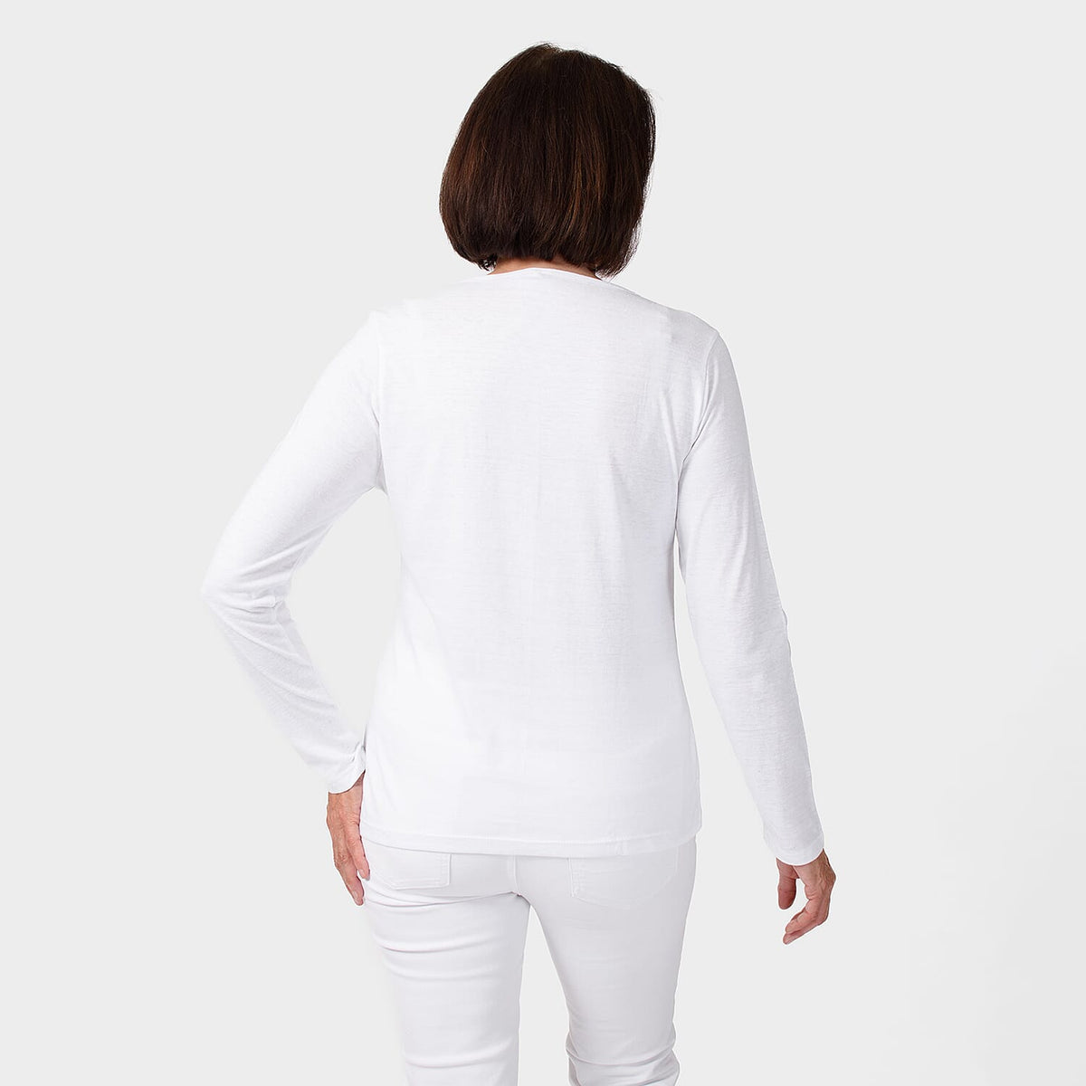 TAMSY Set of 2 Long Sleeve Classic V Neck T-Shirt (Size L) - Navy - White 7659476 7