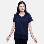 TAMSY Set of 2 Short Sleeve Classic V Neck T-Shirt (Size L) - Yellow - Navy