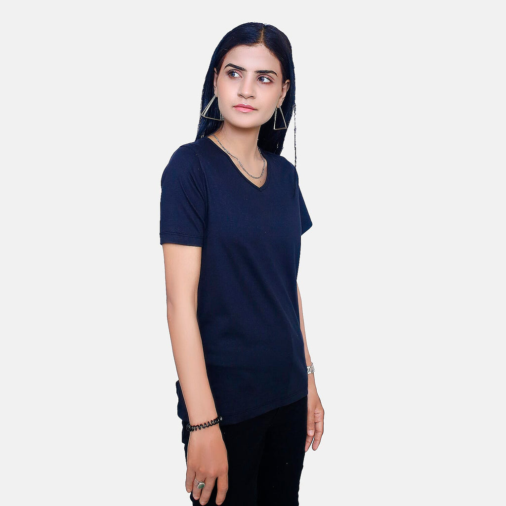 TAMSY Set of 2 Short Sleeve Classic V Neck T-Shirt (Size L) - Yellow - Navy