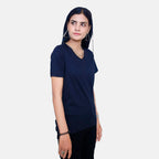 TAMSY Set of 2 Short Sleeve Classic V Neck T-Shirt (Size L) - Yellow - Navy