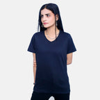 TAMSY Set of 2 Short Sleeve Classic V Neck T-Shirt (Size L) - Yellow - Navy