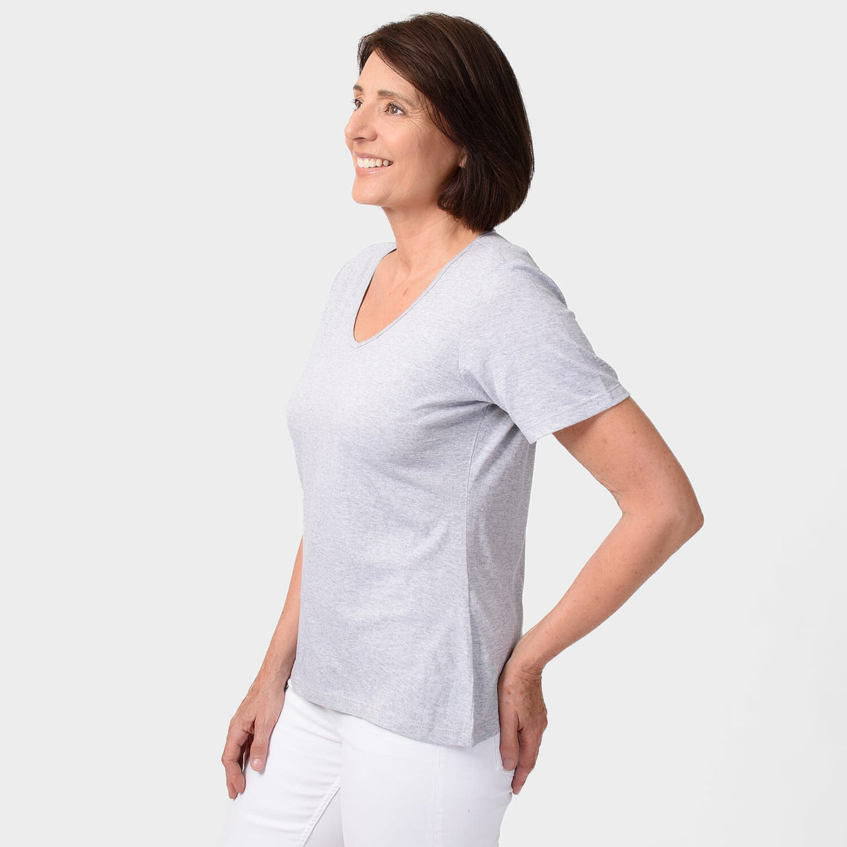 TAMSY Set of 2 Short Sleeve Classic V-Neck T-Shirt - Grey and Chambry 7646857 2