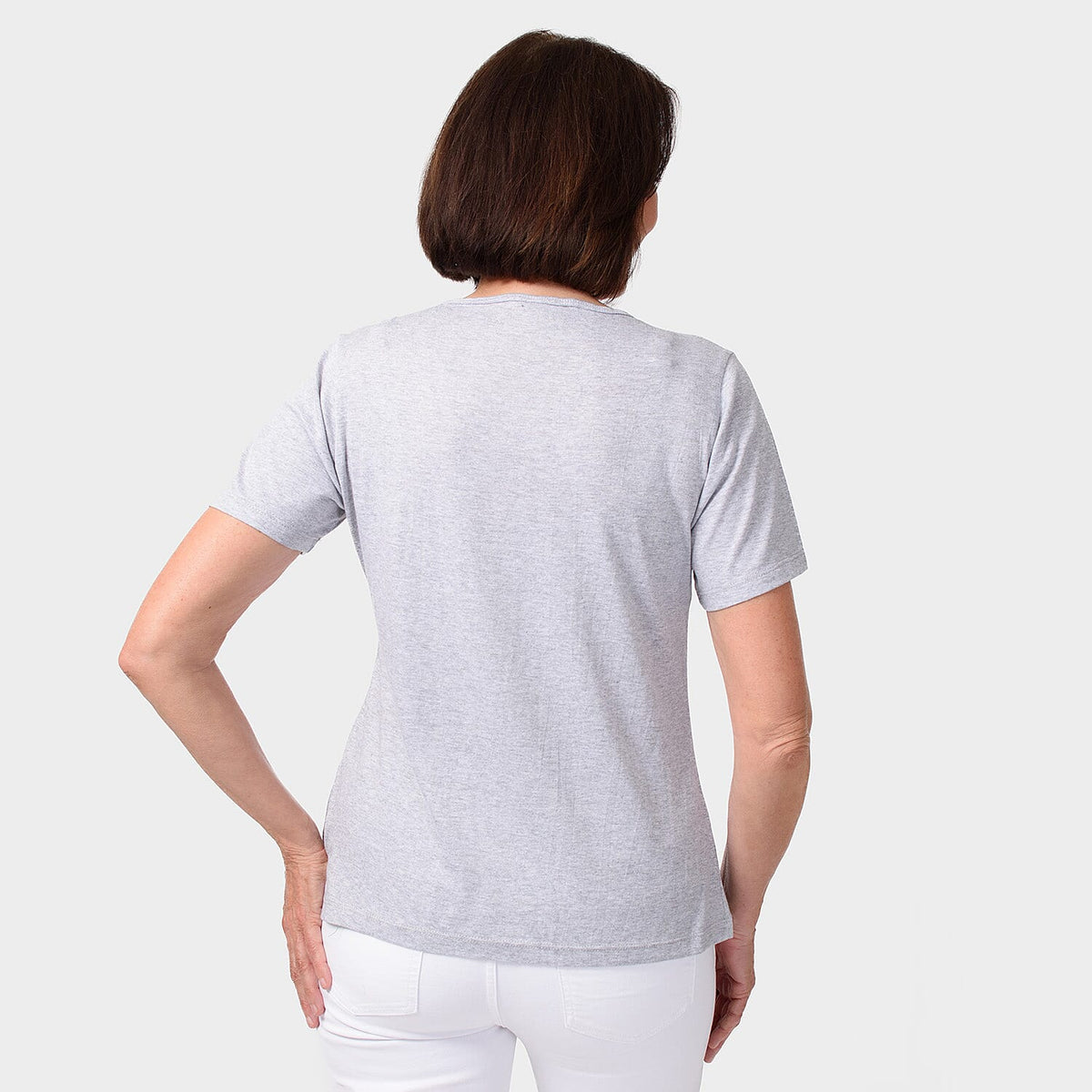 TAMSY Set of 2 Short Sleeve Classic V-Neck T-Shirt - Grey and Chambry 7646857 3