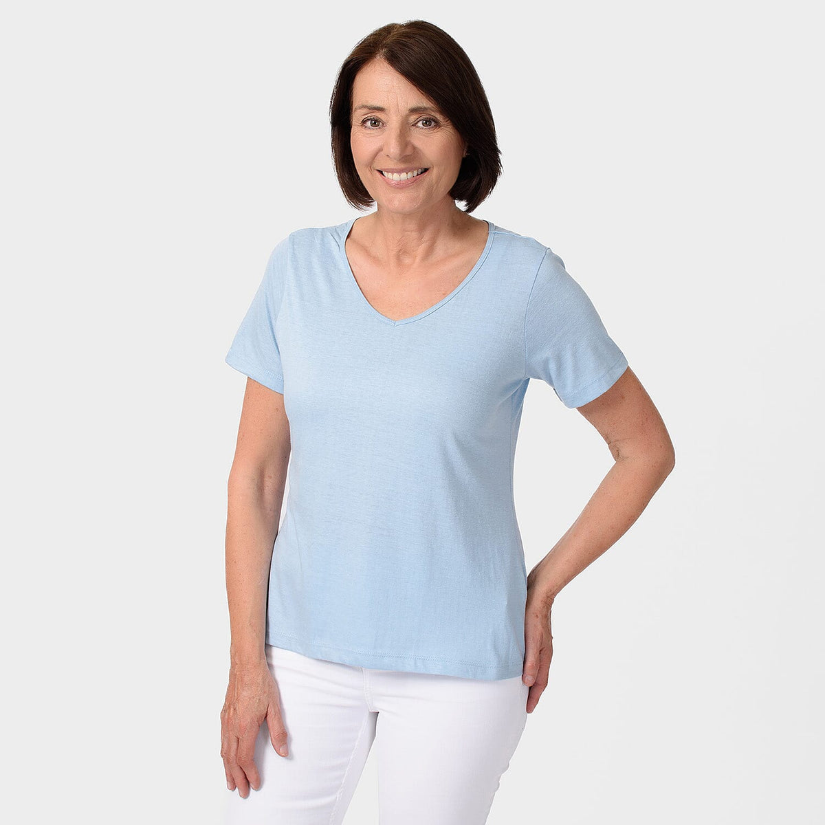 TAMSY Set of 2 Short Sleeve Classic V-Neck T-Shirt - Grey and Chambry 7646857 5