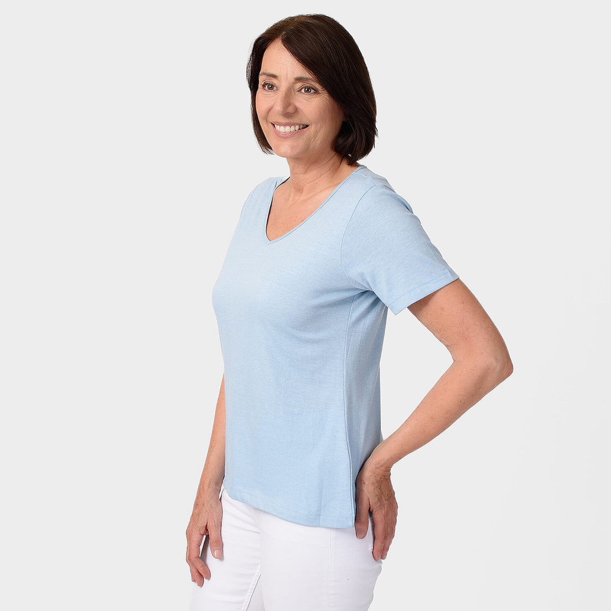 TAMSY Set of 2 Short Sleeve Classic V-Neck T-Shirt - Grey and Chambry 7646857 6