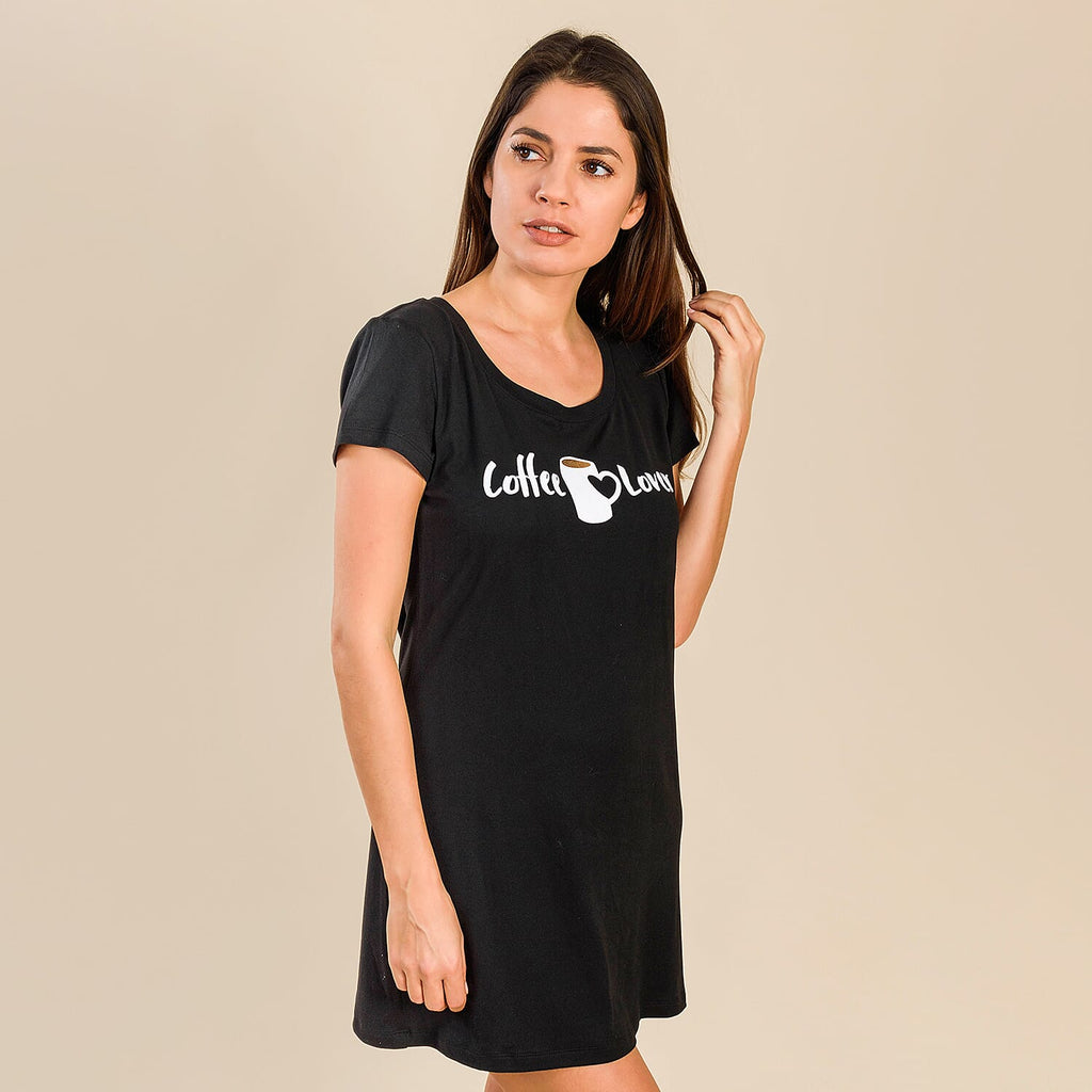 Tamsy Jersey Short Nightdress with Slogan (Size XL) - Black
