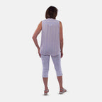 TAMSY Sleeveless Button Through Stripe Pattern Shirt (Size 10) - Purple