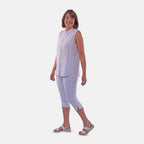 TAMSY Sleeveless Button Through Stripe Pattern Shirt (Size 10) - Purple