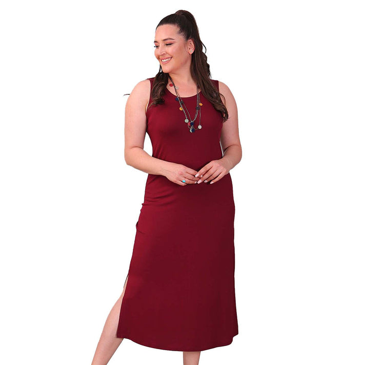 TAMSY Jersey Dress with Side Slit - Wine Red 3880442 1