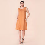 TAMSY 100% Viscose Plain Sleeveless Dress (Size 10) - Orange