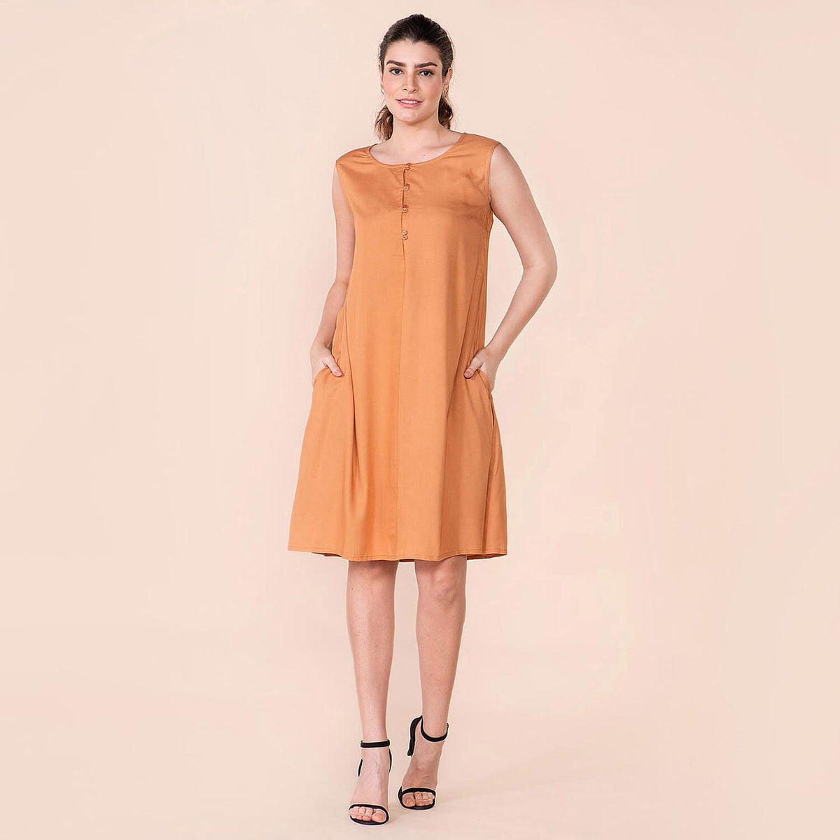 TAMSY Solid Pattern Women's Sleeveless Dress - Orange 7615338 0