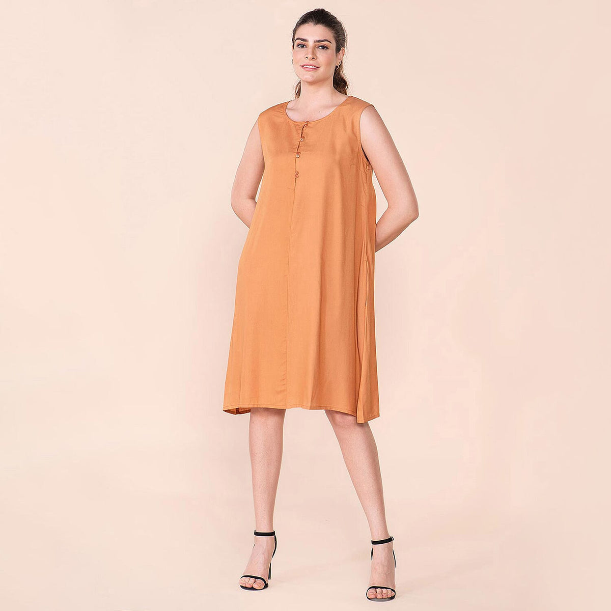 TAMSY Solid Pattern Women's Sleeveless Dress - Orange 7615338 2