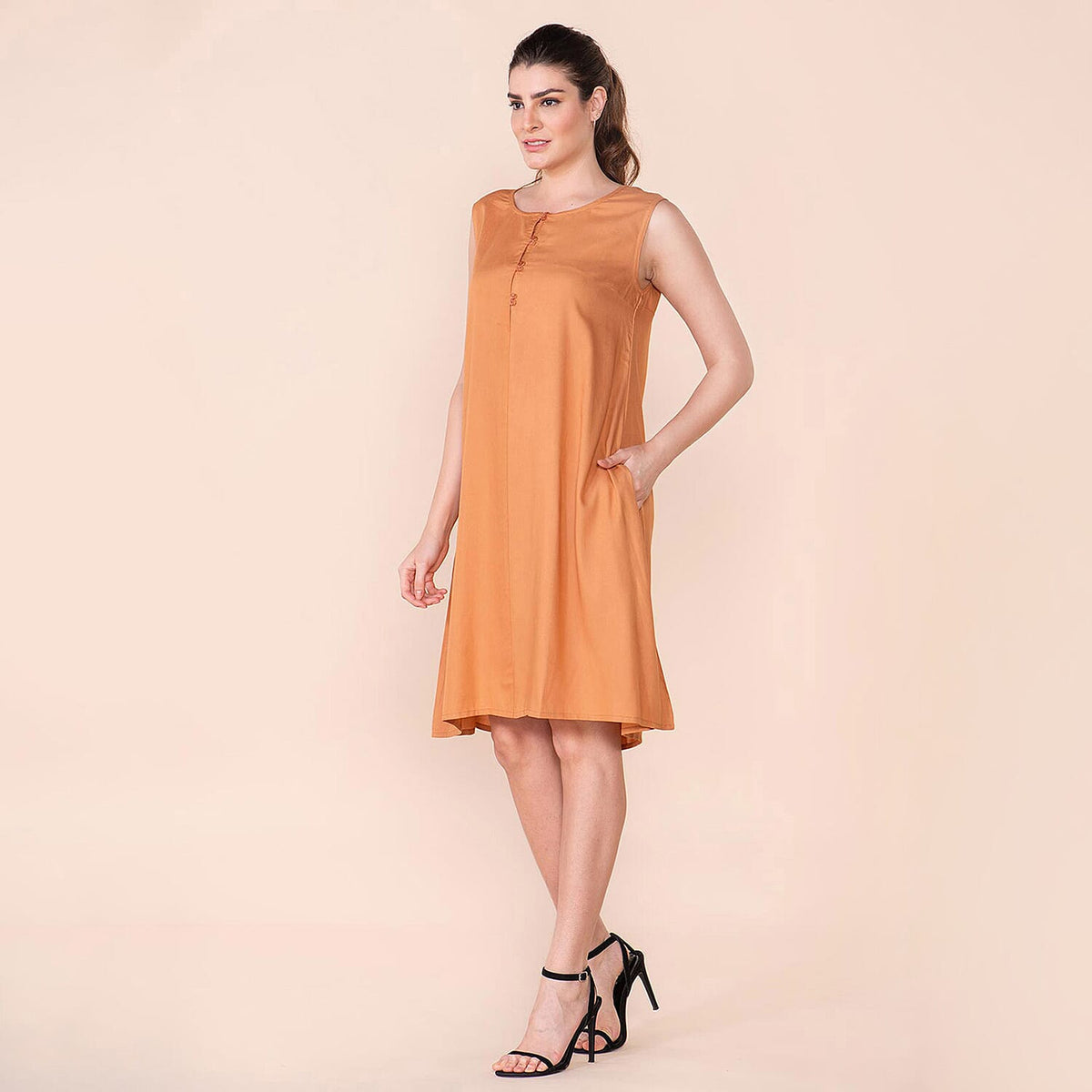 TAMSY Solid Pattern Women's Sleeveless Dress - Orange 7615338 3