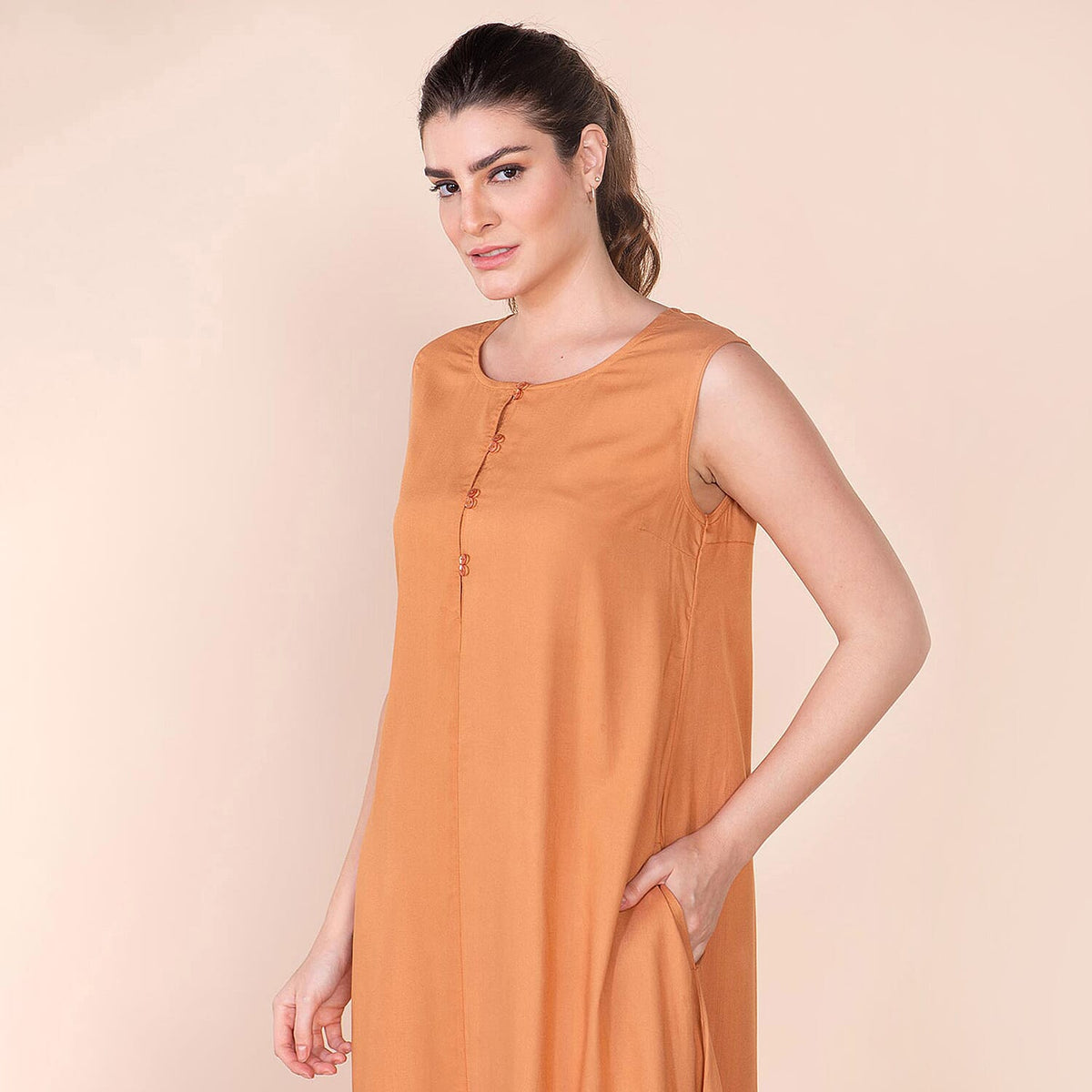 TAMSY Solid Pattern Women's Sleeveless Dress - Orange 7615338 4
