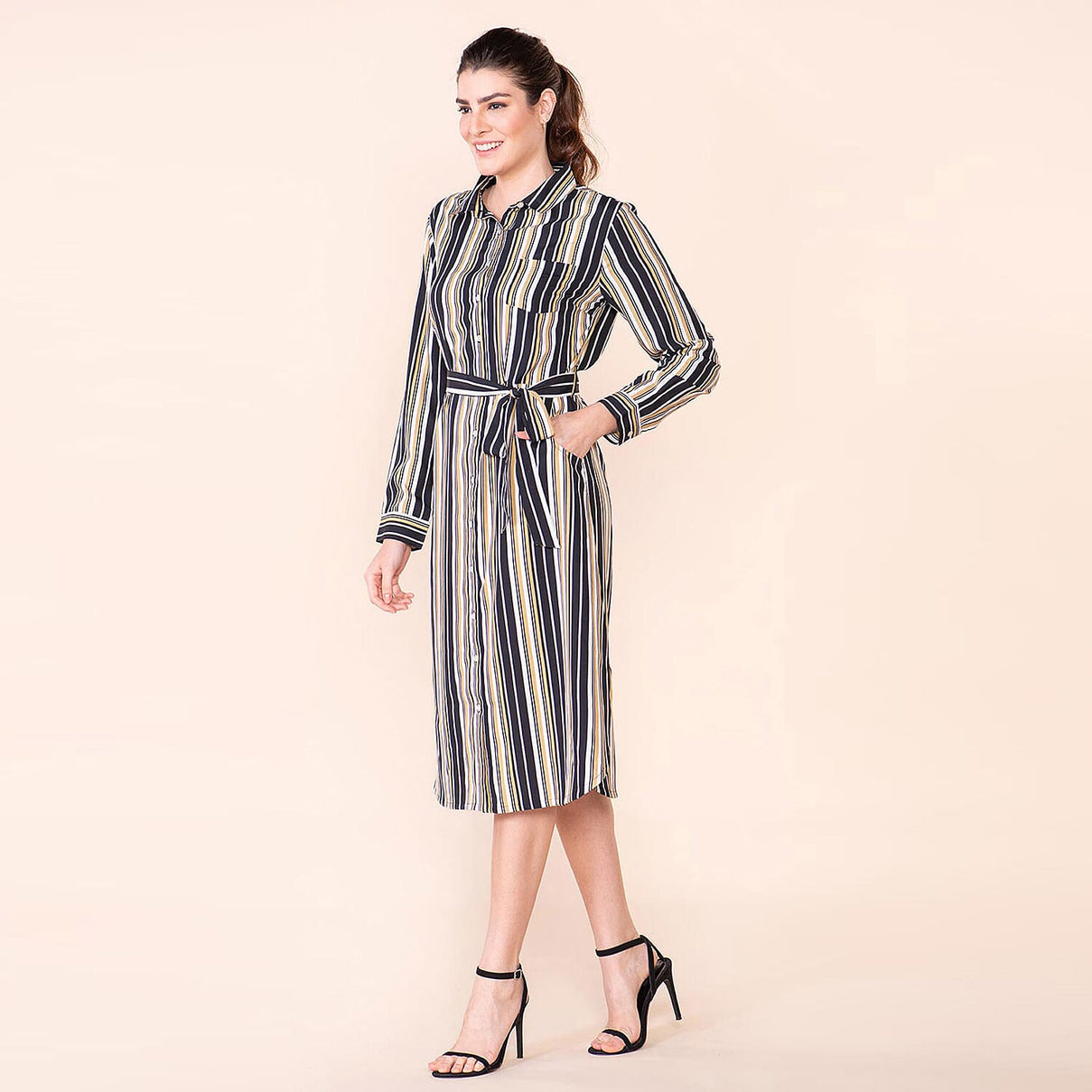 TAMSY Striped Pattern Women's Dress - Black and Stone 7603152 4