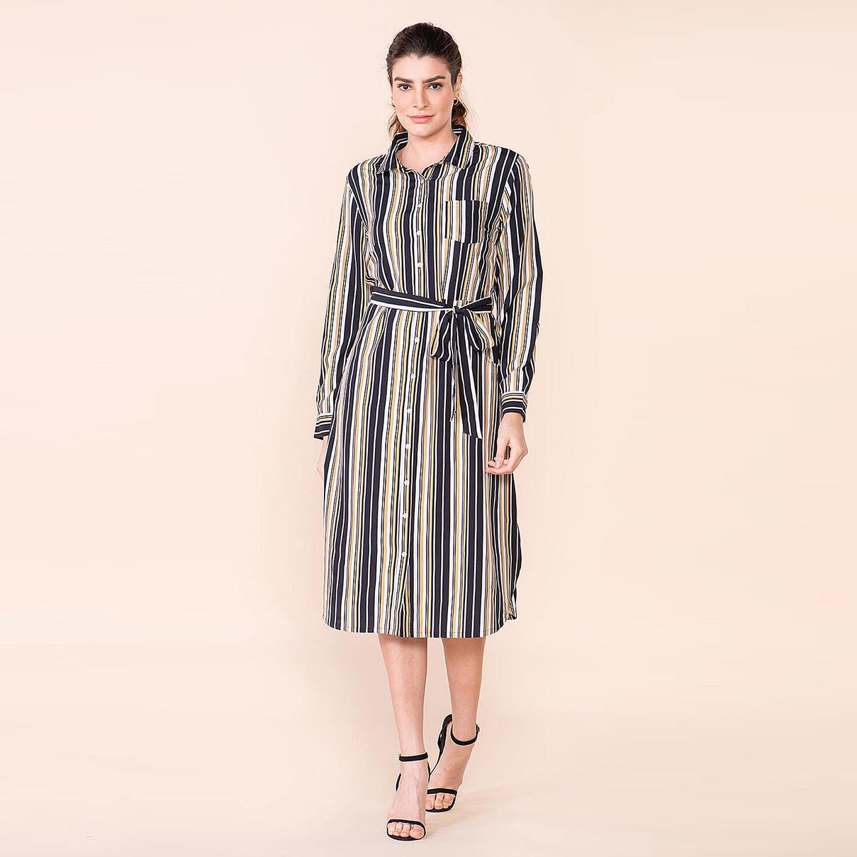 TAMSY Striped Pattern Women's Dress - Black and Stone 7603152 6