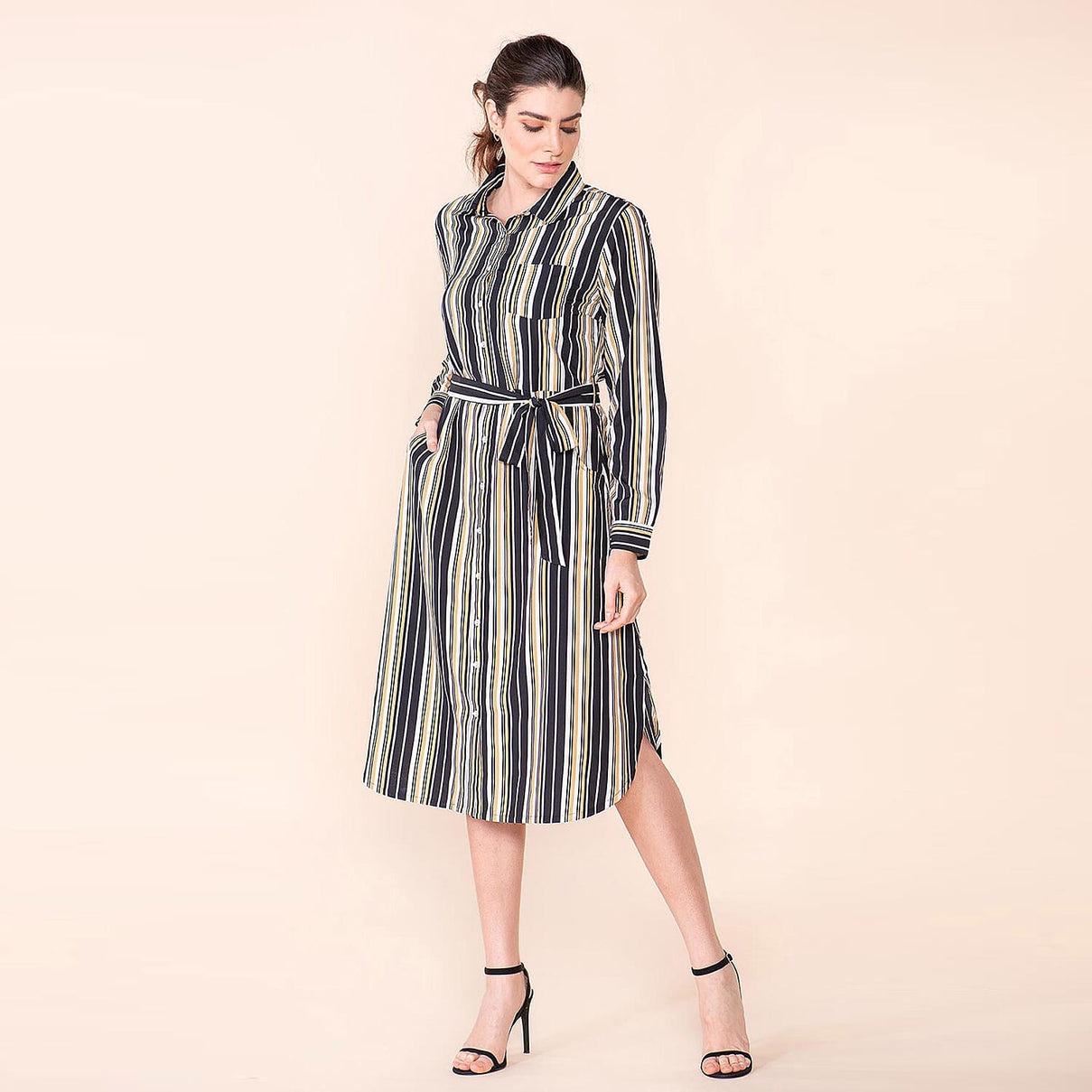 TAMSY Striped Pattern Women's Dress - Black and Stone 7603152 8