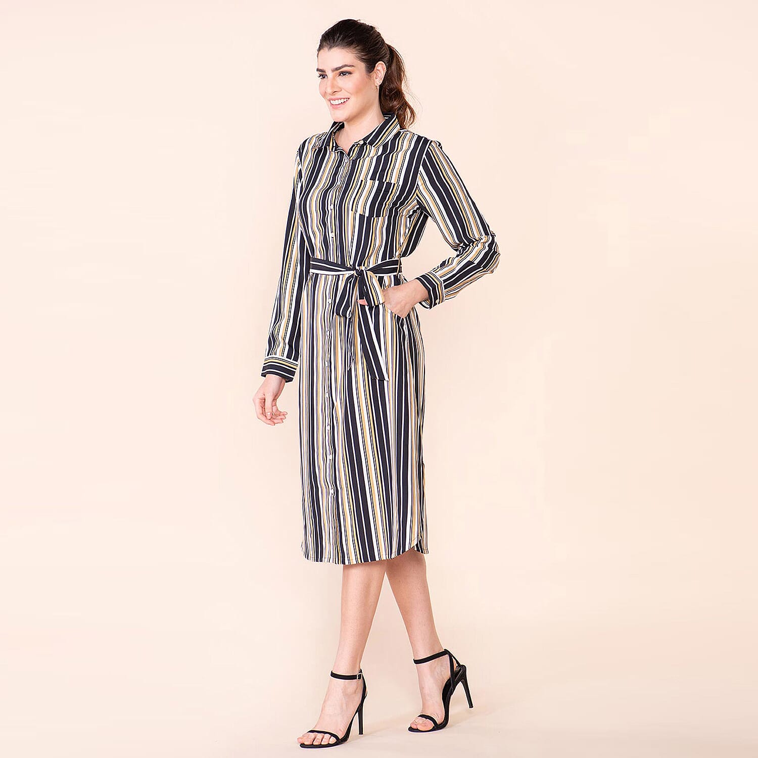 TAMSY Striped Pattern Women's Dress - Black and Stone 7603152 9