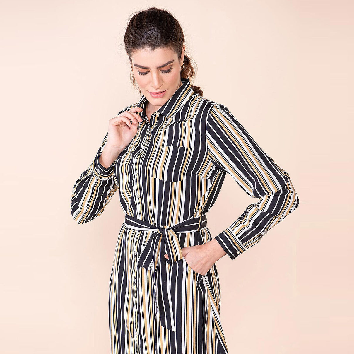 TAMSY Striped Pattern Women's Dress - Black and Stone 7603152 10