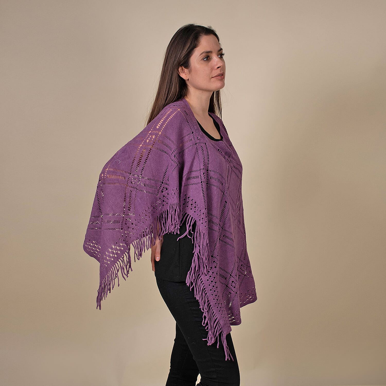 TAMSY Tassel Detailing Knitted Women's Poncho - Purple 6717454 2