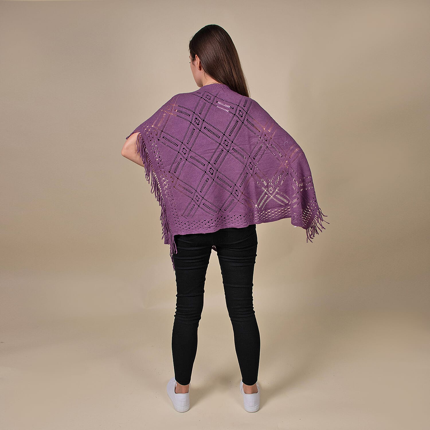 TAMSY Tassel Detailing Knitted Women's Poncho - Purple 6717454 3