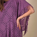 TAMSY 100% Acrylic Knitted Poncho (Size 85x60 Cm) - Purple