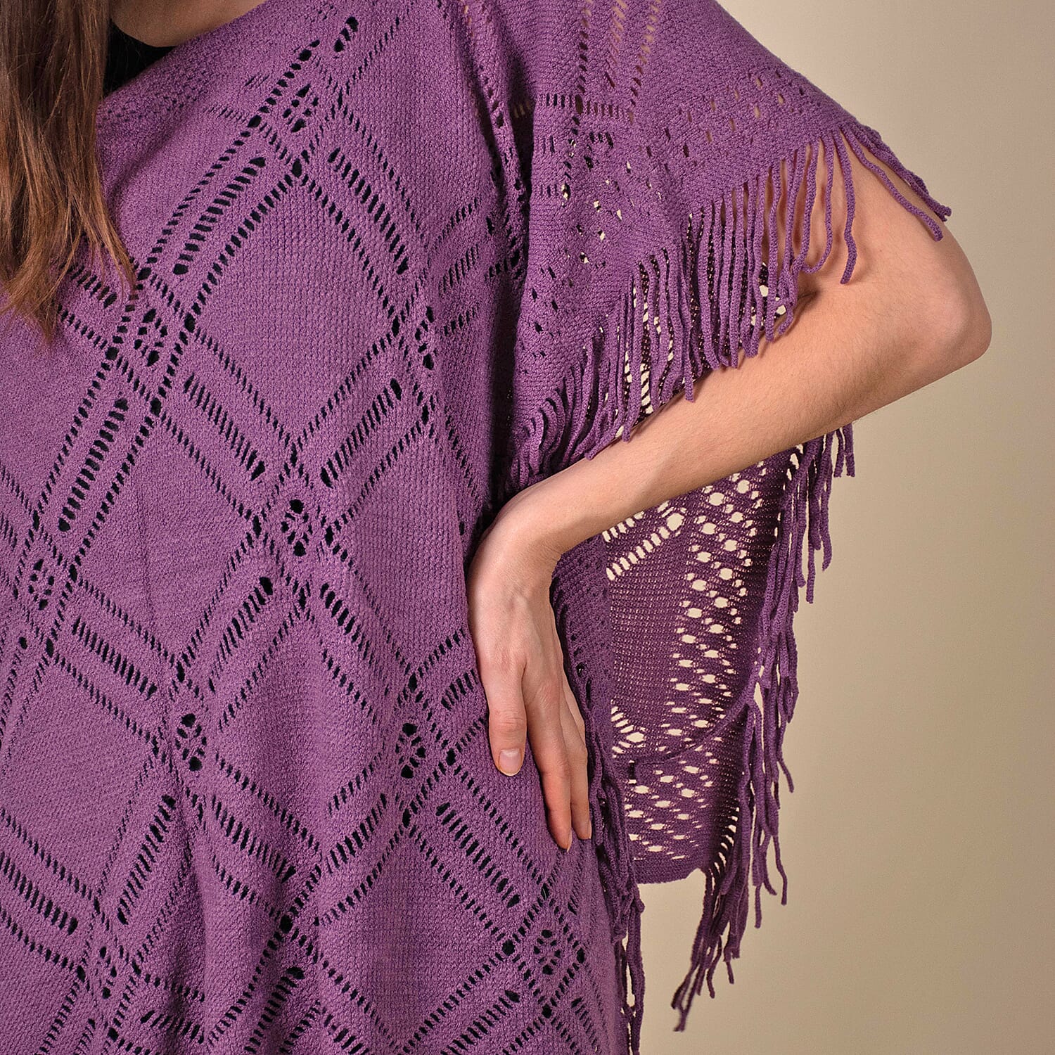 TAMSY Tassel Detailing Knitted Women's Poncho - Purple 6717454 4