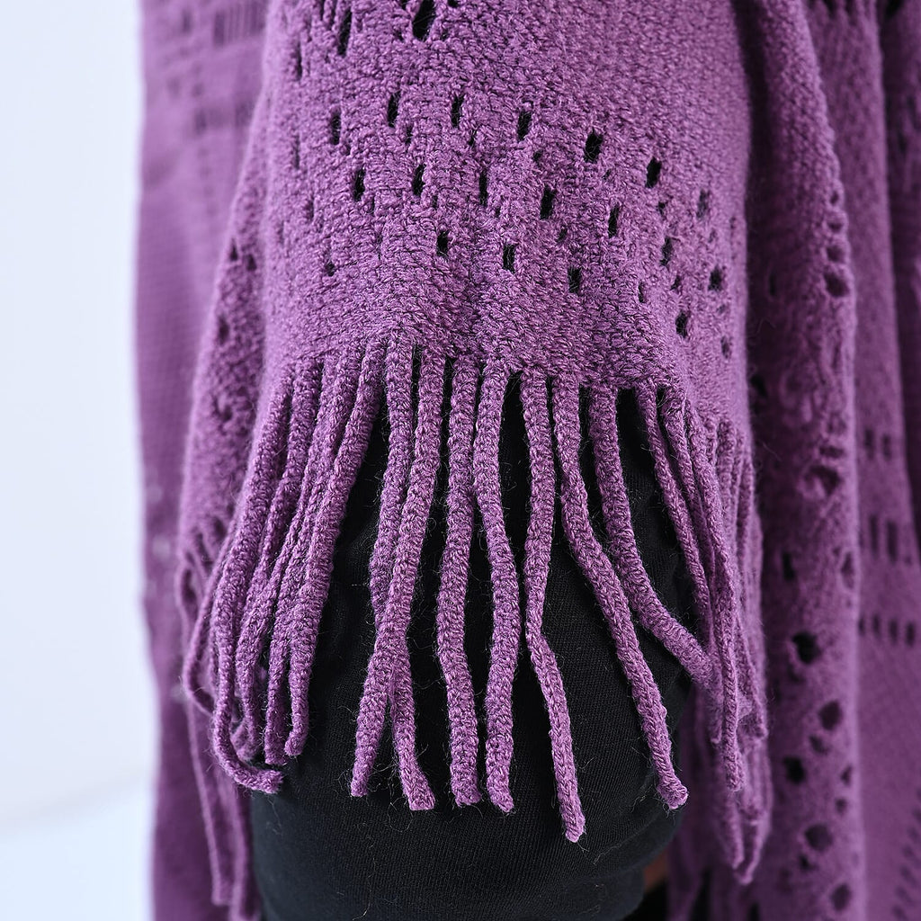 TAMSY 100% Acrylic Knitted Poncho (Size 85x60 Cm) - Purple