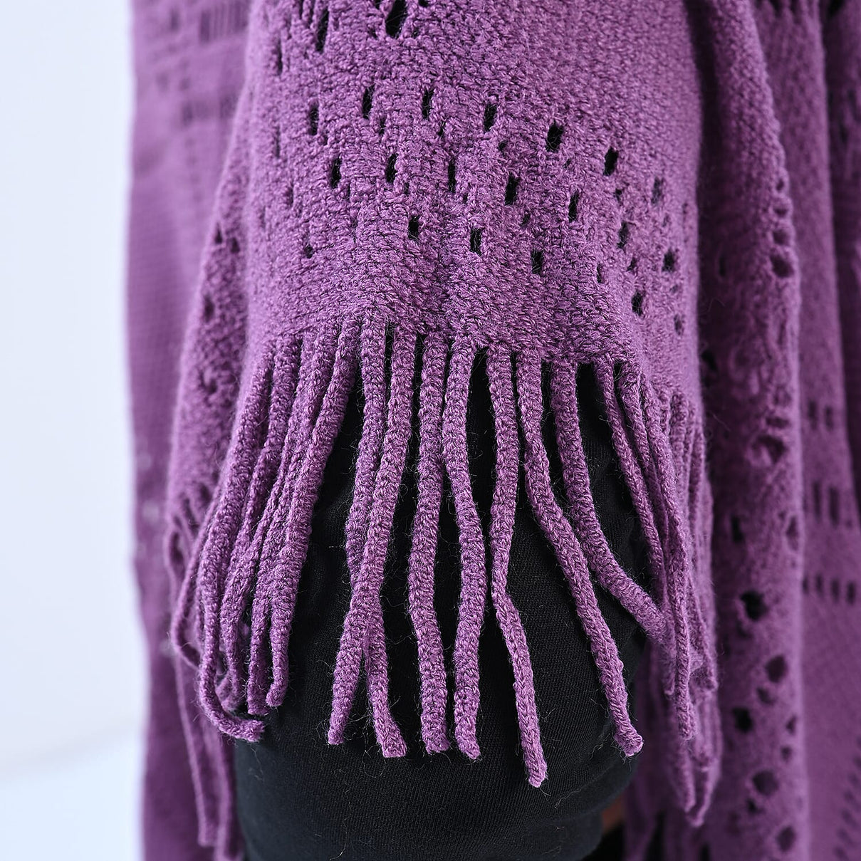 TAMSY Tassel Detailing Knitted Women's Poncho - Purple 6717454 5