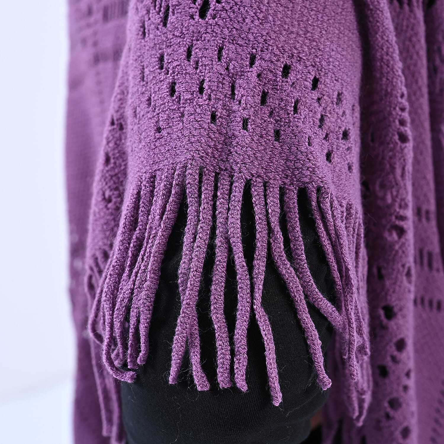 TAMSY Tassel Detailing Knitted Women's Poncho - Purple 6717454 5