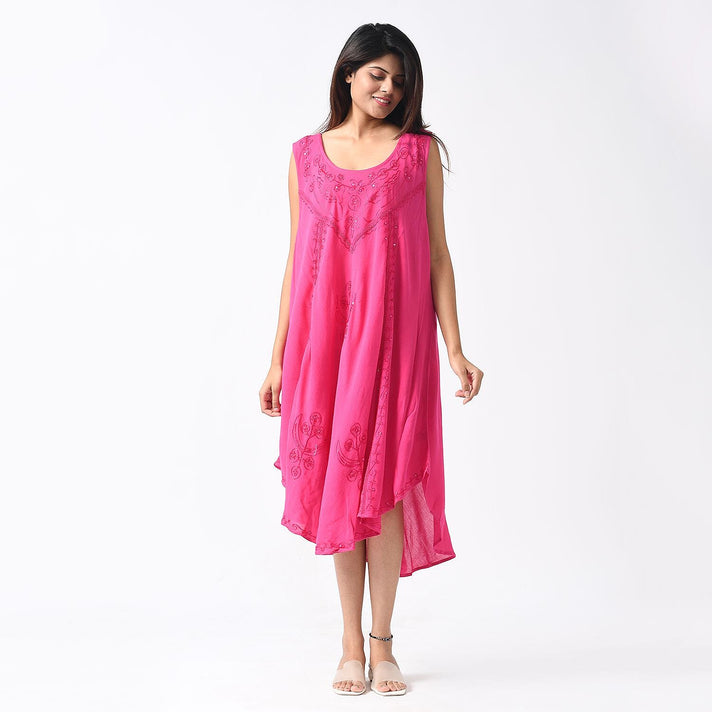 TAMSY Umbrella Dress with Sequin Floral Embroidery - Hot Pink 7363990 1