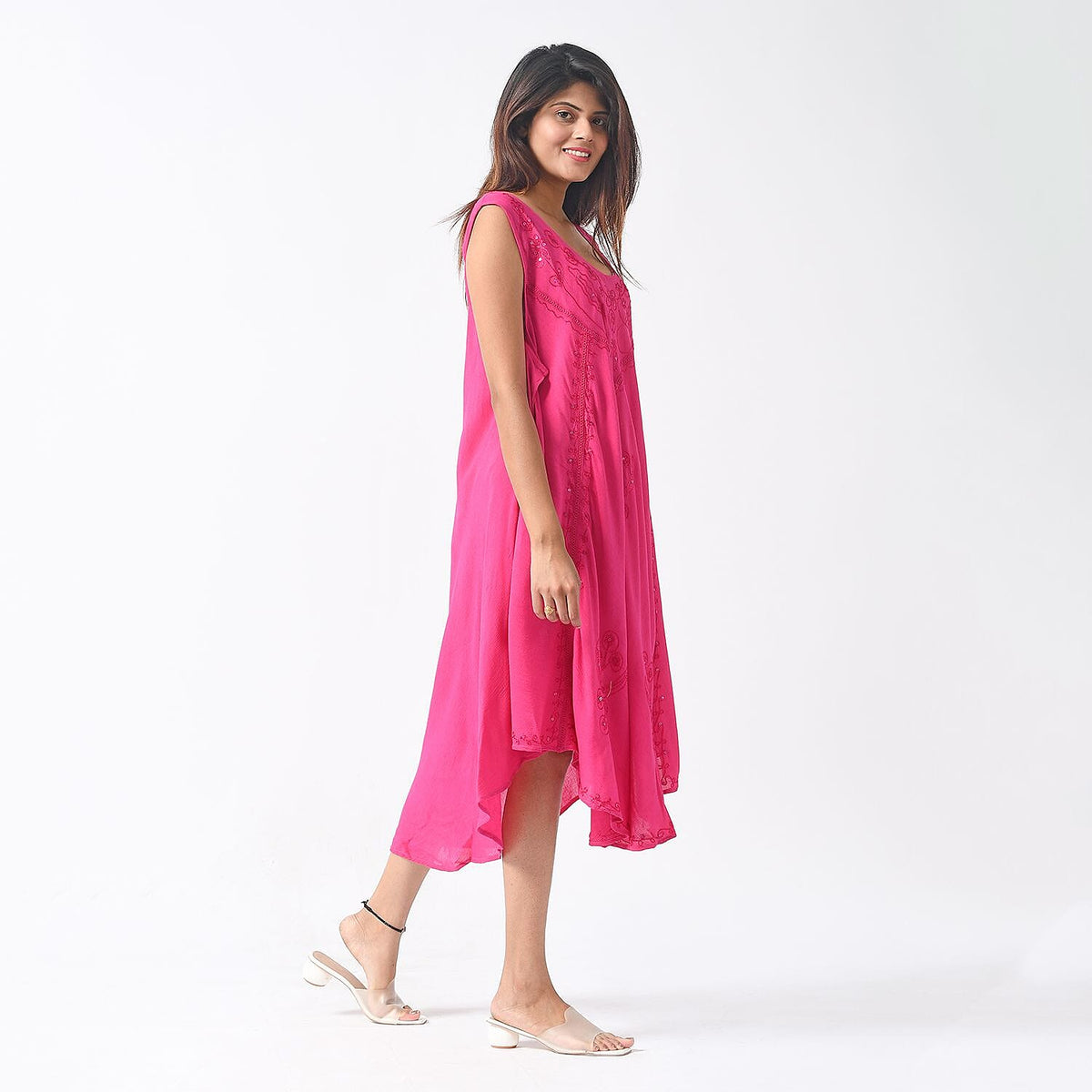 TAMSY Umbrella Dress with Sequin Floral Embroidery - Hot Pink 7363990 2