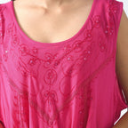 Tamsy 100% Viscose Umbrella Dress with Sequin Floral Embroidery (One Size 8-18)  - Pink