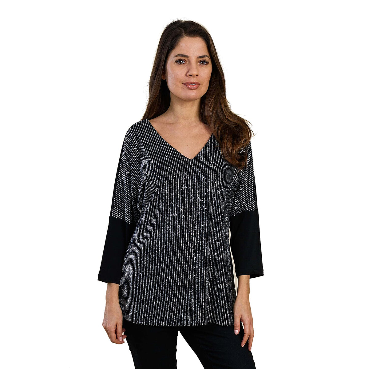 TAMSY V Neck Quarter Sleeves Sequin Women's Top 3883526 0