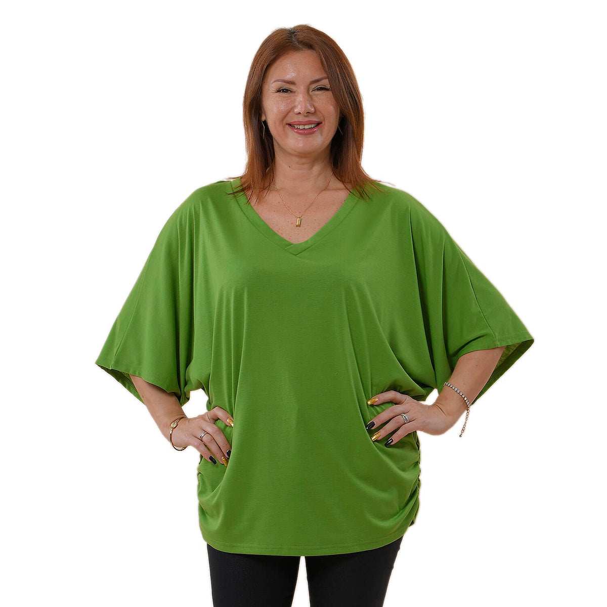 TAMSY V-Neck Knit Drape Top  - Green 7329933 0
