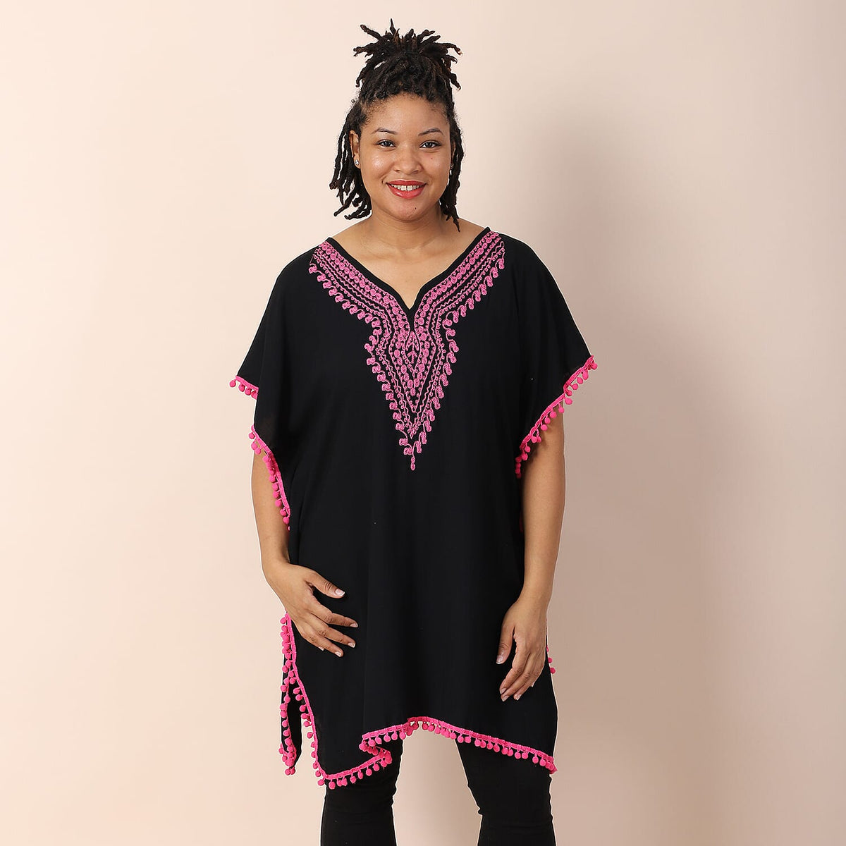 TAMSY V-Neckline Embroidered Kaftan - Black 6262709 0