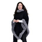 TAMSY High Neck Collar V Shaped Faux Fur Poncho (Size 130x85 Cm) - Black & Light Grey