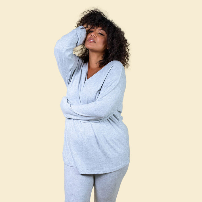 TAMSY V-neck Women's Loose Fit Top - Grey 3846550 1