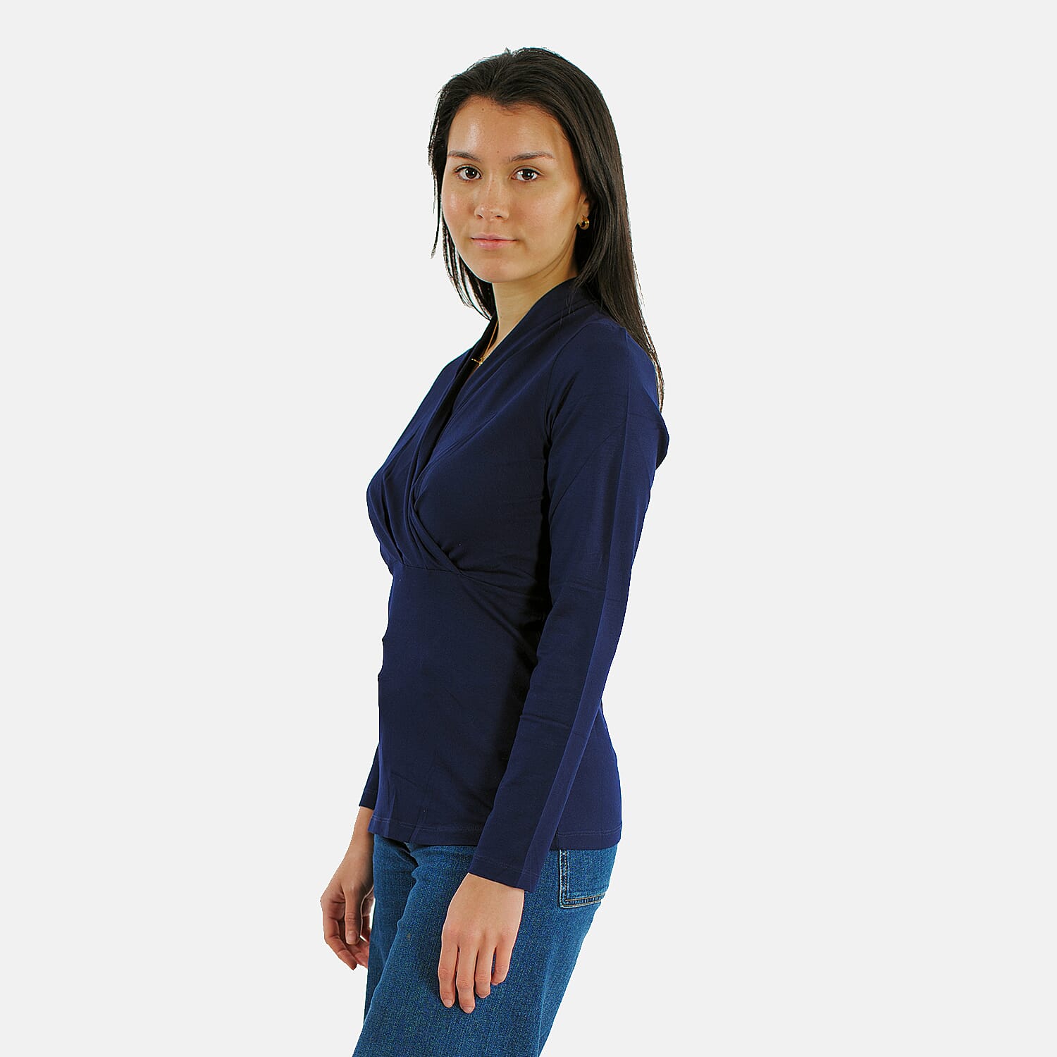 TAMSY Viscose Long Sleeves Wrap Top  - Navy 7132789 2